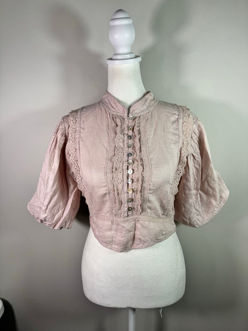 Free People Kinga Csilla Peasant Blouse Button Top Size 4